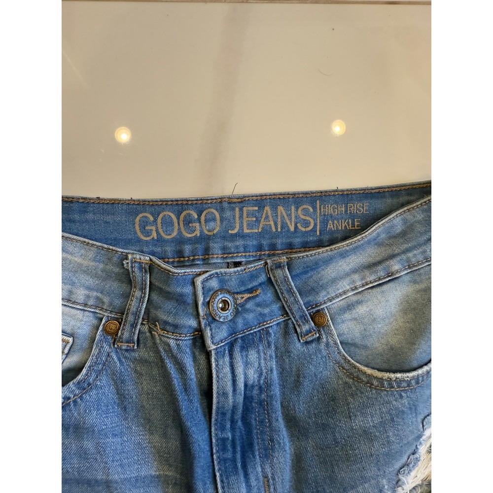 Gogo Jeans Womens High Rise Ankle Distressed Ripped Slim Denim Blue Size 7/28 - Picture 2 of 7